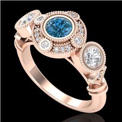 1.51 ctw Intense Blue Diamond Art Deco 3 Stone Ring 18k Rose Gold