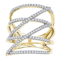 10kt Yellow Gold Round Diamond Crossover Strand Fashion Band Ring 1/2 Cttw