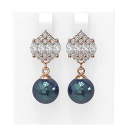 2.98 ctw Diamond & Pearl Earrings 18K Rose Gold