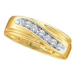 10k Yellow Gold Round Channel-set Diamond Mens Curved 2-tone Wedding Band 1/4 Cttw