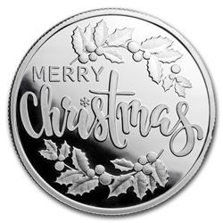 1/2 oz Silver Magnet Round - Merry Christmas (w/Keepsake Card)