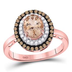 10kt Rose Gold Oval Morganite Solitaire Diamond Fashion Ring 1-1/2 Cttw