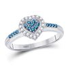 Image 1 : 14kt White Gold Round Blue Color Enhanced Diamond Heart Cluster Ring 1/4 Cttw