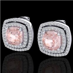3.95 ctw Morganite & Micro Pave VS/SI Diamond Earrings 18k White Gold