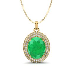 4.50 ctw Emerald & Micro Pave VS/SI Diamond Necklace 18k Yellow Gold