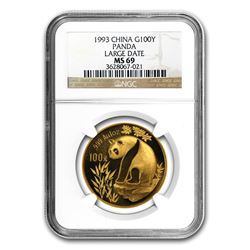 1993 China 1 oz Gold Panda Large Date MS-69 NGC