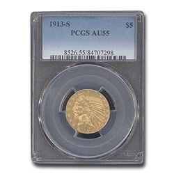 1913-S $5 Indian Gold Half Eagle AU-55 PCGS