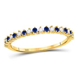 10kt Yellow Gold Round Blue Sapphire Modern Alternating Stackable Band Ring 1/5 Cttw