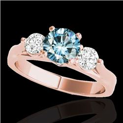 1.75 ctw SI Certified Fancy Blue Diamond 3 Stone Ring 10k Rose Gold
