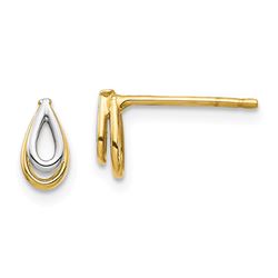 14k Yellow Gold & White Rhodium Tear Drop Post Earrings