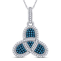 10kt White Gold Round Blue Color Enhanced Diamond Triquetra Pendant 3/8 Cttw
