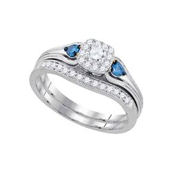 14kt White Gold Round Diamond Bridal Wedding Engagement Ring Band Set 1/2 Cttw
