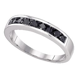 10kt White Gold Mens Round Black Color Enhanced Diamond Wedding Band Ring 1/2 Cttw