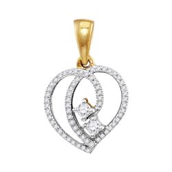 10kt Yellow Gold Round Diamond 2-Stone Hearts Together Heart Pendant 1/6 Cttw