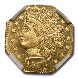 1872 Indian Octagonal 25 Cent Gold MS-64 NGC (BG-791)