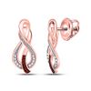 Image 1 : 10kt Rose Gold Round Red Color Enhanced Diamond Infinity Stud Earrings 1/12 Cttw