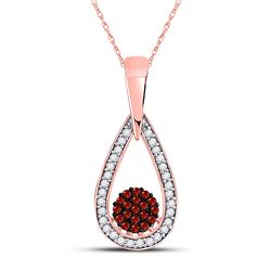10kt Rose Gold Round Red Color Enhanced Diamond Teardrop Cluster Pendant 1/6 Cttw