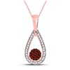 Image 1 : 10kt Rose Gold Round Red Color Enhanced Diamond Teardrop Cluster Pendant 1/6 Cttw