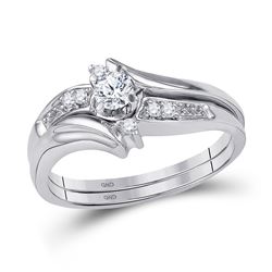 10kt White Gold Round Diamond Bridal Wedding Engagement Ring Band Set 1/4 Cttw