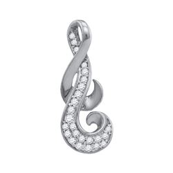 10kt White Gold Round Diamond Cluster Curled Pendant 1/8 Cttw