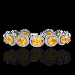 24 ctw Citrine & Micro Pave VS/SI Diamond Bracelet 10k White Gold