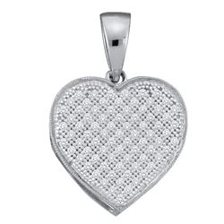 10kt White Gold Round Diamond Classic Heart Cluster Pendant 1/10 Cttw