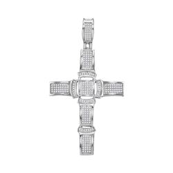 10kt White Gold Mens Round Diamond Segmented Cross Charm Pendant 1/2 Cttw