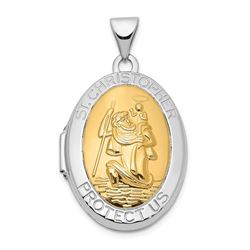 14k White Gold w/ Yellow Gold Saint Christopher Locket Pendant