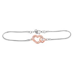 Sterling Silver Round Diamond Double Heart Fashion Bracelet 1/20 Cttw