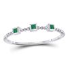 Image 1 : 10kt White Gold Princess Emerald Beaded 3-stone Stackable Band Ring .03 Cttw