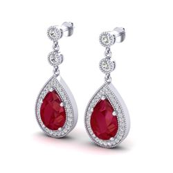 6 ctw Ruby & Micro Pave VS/SI Diamond Earrings Designer 18k White Gold