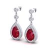 Image 1 : 6 ctw Ruby & Micro Pave VS/SI Diamond Earrings Designer 18k White Gold