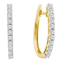 14kt Yellow Gold Round Diamond Single Row Hoop Earrings 1.00 Cttw