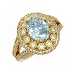 3.85 ctw Certified Aquamarine & Diamond Victorian Ring 14K Yellow Gold