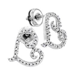 10kt White Gold Round Diamond Heart Earrings 1/6 Cttw