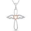 Image 1 : Sterling Silver Rose-tone Round Diamond Angel Cross Pendant 1/8 Cttw