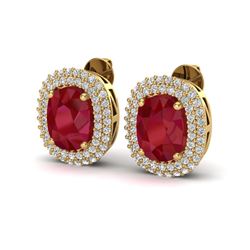 6.30 ctw Ruby & Micro Pave VS/SI Diamond Earrings 18k Yellow Gold