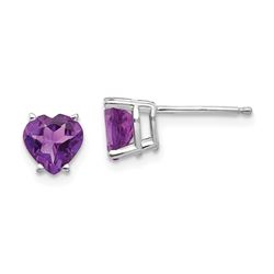 14k White Gold 6 mm Heart Amethyst Earrings