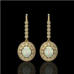 7.81 ctw Certified Opal & Diamond Victorian Earrings 14K Yellow Gold