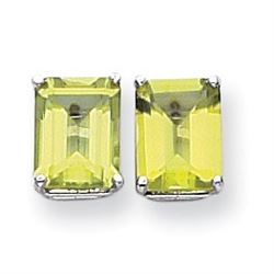 14k White Gold 9x7 mm Emerald Cut Peridot Earrings