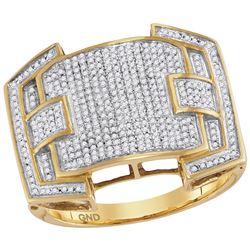 10kt Yellow Gold Mens Round Diamond Arched Square Cluster Ring 5/8 Cttw