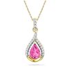 Image 1 : 10kt Yellow Gold Pear Lab-Created Pink Sapphire Solitaire Diamond Pendant 1-5/8 Cttw