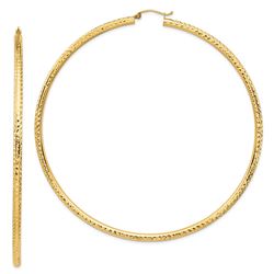 14k Yellow Gold Diamond-cut Hoop Earrings - 3x89 mm