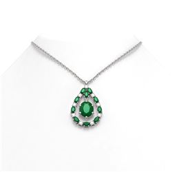 13.08 ctw Emerald & Diamond Necklace 18K White Gold