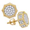 Image 1 : 10kt Yellow Gold Mens Round Diamond Starburst 3D Cluster Stud Earrings 3/4 Cttw