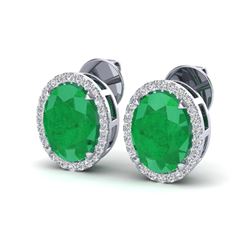 5.50 ctw Emerald & Micro VS/SI Diamond Halo Earrings 18k White Gold
