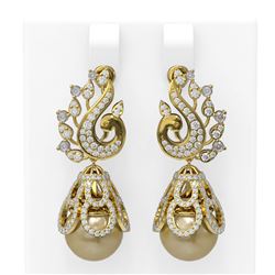 3.13 ctw Diamond & Pearl Earrings 18K Yellow Gold