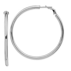 14k White Gold Polished Round Hoop Earrings - 45 mm