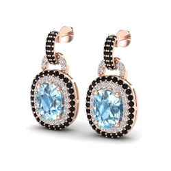5 ctw Sky Blue Topaz With Black & Micro Diamond Earrings 14k Rose Gold