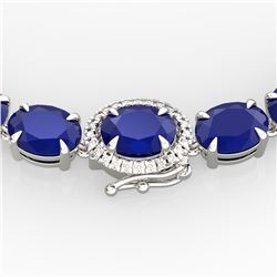 92 ctw Sapphire & VS/SI Diamond Micro Pave Necklace 14k White Gold